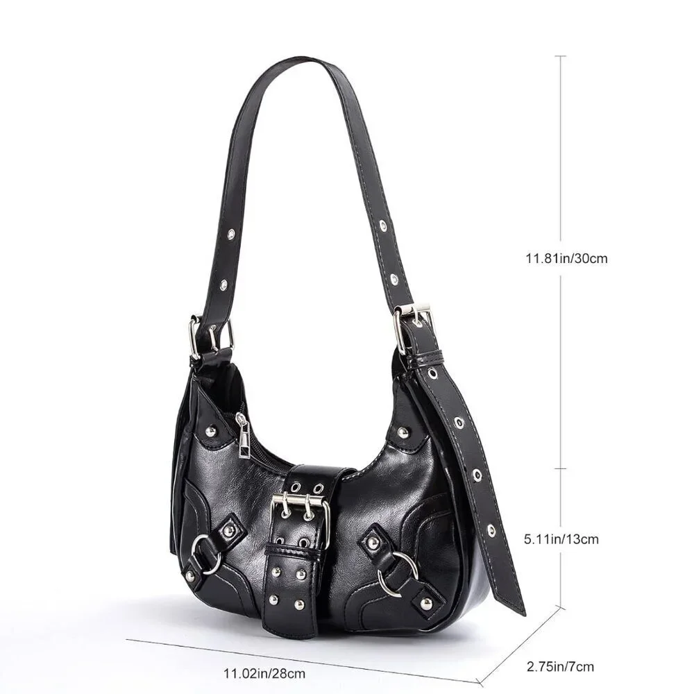 Women's Y2K Purse Faux Leather Shoulder Bag Small Retro Zip Clutch